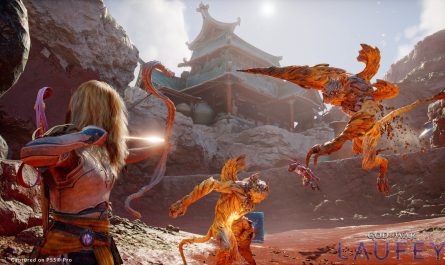 Faye apunta con el Serpent Bow a criaturas en God of War Laufey